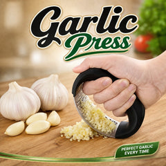 Manual Garlic Press Rocker with Handle – Stainless Steel Garlic Crusher, Squeezer, Slicer & Mincer | Easy Handheld Chopper Kitchen Gadget Tool
