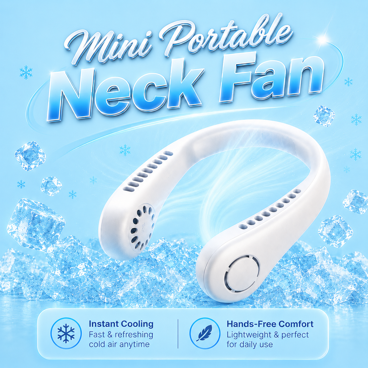 Mini Hanging Neck Fan High Wind 3 Speed Adjustable USB Charging Portable Quiet Super Long Life Outdoor Sports Office Camping (Random Color)
