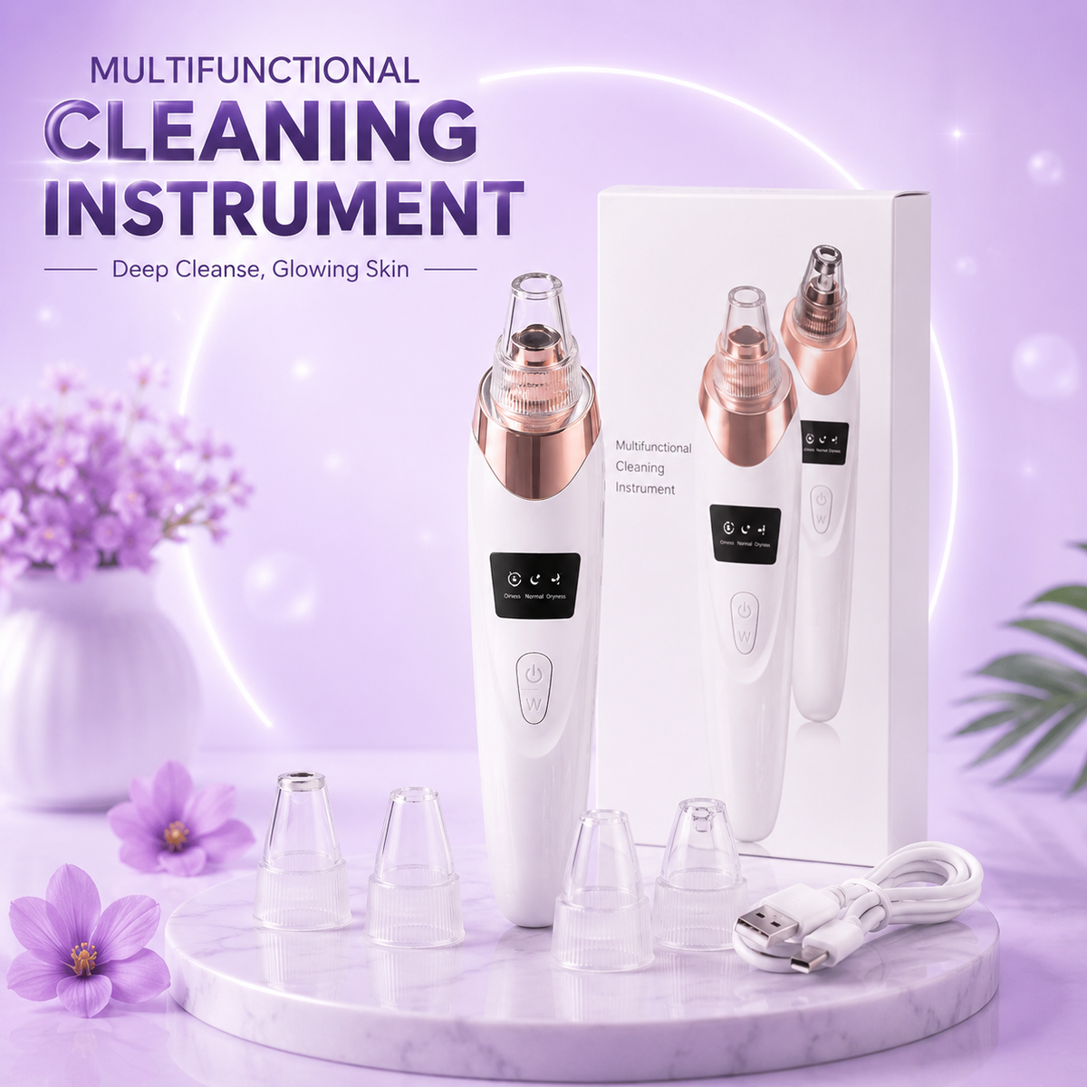 5in1 Blackhead Remover Machine Rechargeable | Face Vacuum Derma Suction With 5 Heads | Blackhead Removing Machine