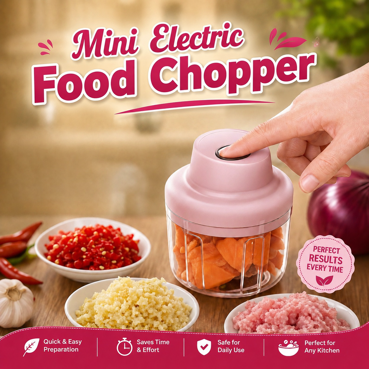 Mini Food Chopper Portable USB Rechargeable Vegetable Garlic Meat Grinder | With Cable - Size 250ml