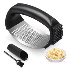 Manual Garlic Press Rocker with Handle – Stainless Steel Garlic Crusher, Squeezer, Slicer & Mincer | Easy Handheld Chopper Kitchen Gadget Tool