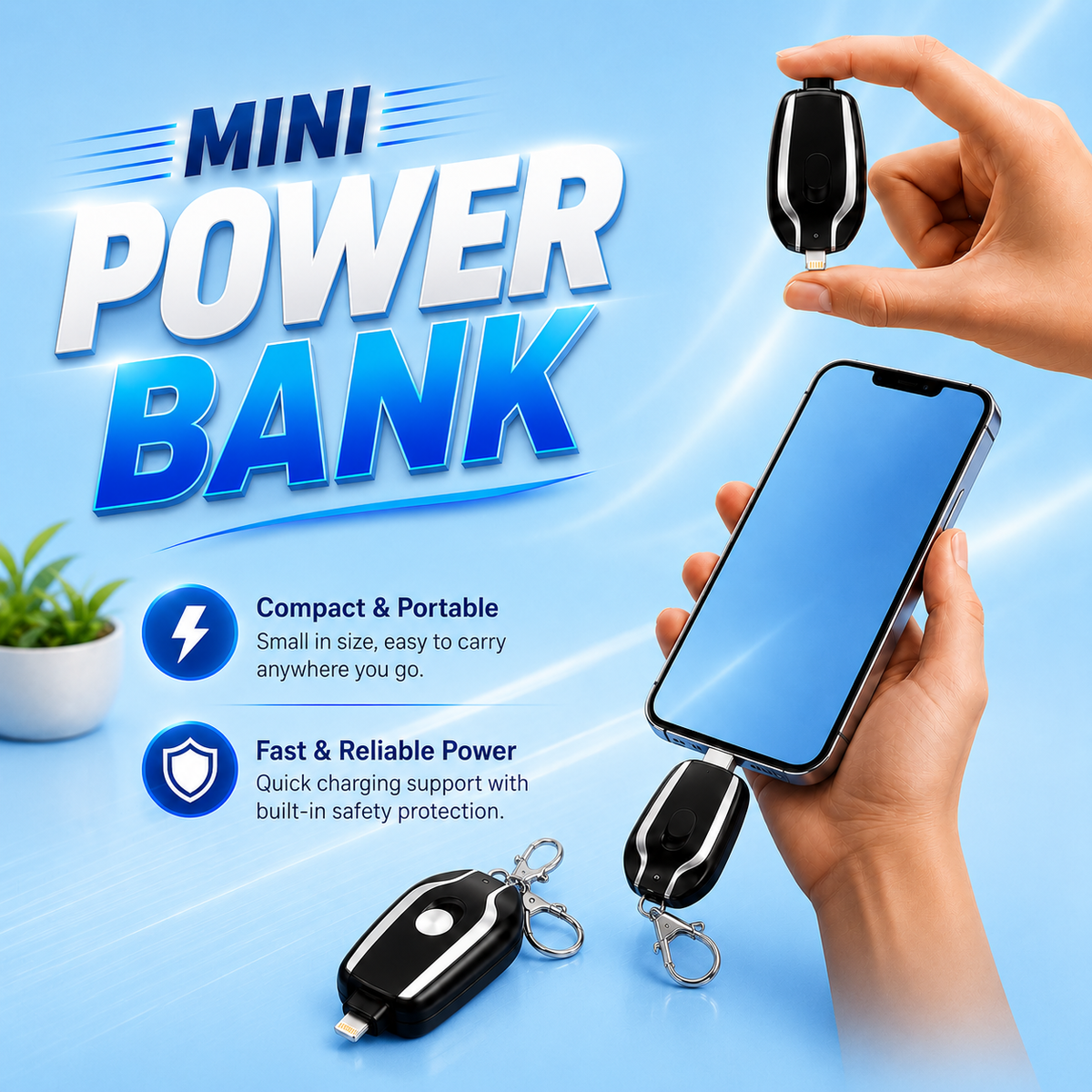 New Power Pod Portable Emergency Keychain Power Bank for iPhone High Speed Instant Plug and Play Compact External Backup Battery Mobile Accessory Pod