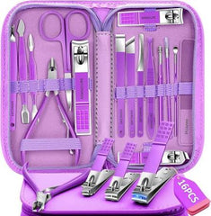 16-Piece Premium Personal Manicure & Pedicure Grooming Kit – Professional Stainless Steel Nail Clippers & Care Set with Travel Case