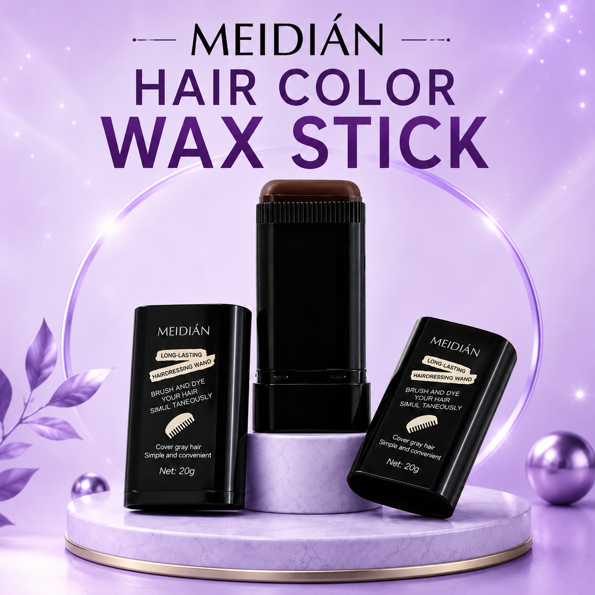 Gegemon Black Hairdressing Wand | Instant Hair Color Stick | Quick Touch-Up | Easy Application 16g - Black